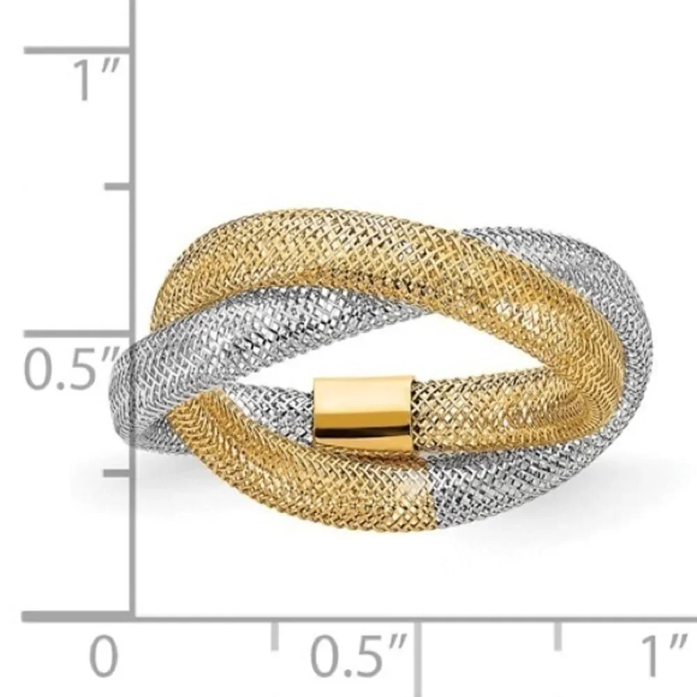 14K Two-tone Gold Woven Mesh Stretch Ring